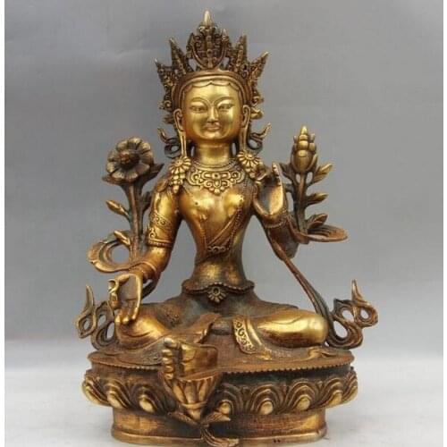 11" Buddhism Bodhisattva Old Copper Kwan-yin Guanyin Statue