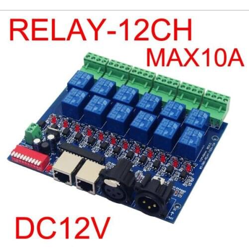 12CH Relay switch dmx512 Controller RJ45 XLR, relay output, DMX512 relay control,12 way relay switch(max 10A) for led