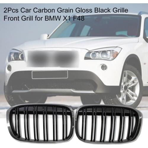 2Pcs Car Carbon Grain Gloss Black Grille Front Grill 51117383363/51117383364 for BMW X1 F48