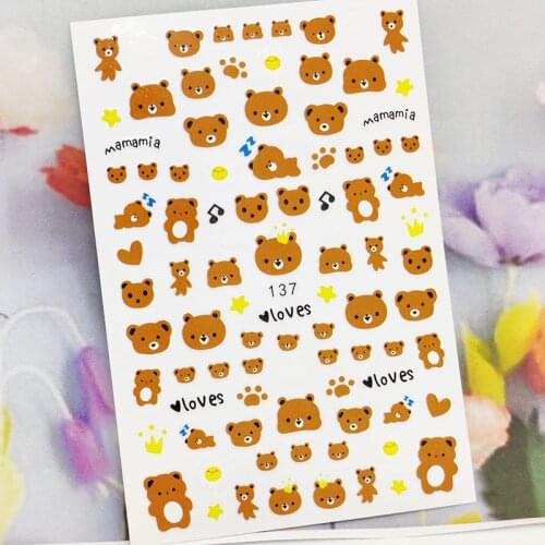 3D Nail Stickers Summer Design Nail Foil Lovely Bear Star Cartoons Fashion Glue Sticker for Manicure Cute Nail Art Decoration