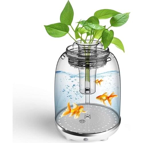 5.5L Aquarium Table PC Round Mini Fish Tank Small Fish Tank Landscape Tank Automatic Filtering Bucket Fish Tank With LED Light