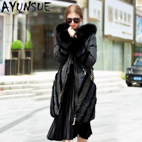 AYUNSUE Luxury Natural mink fox Fur Hooded Womens Winter Down Jacket Female Duck Down Coat Thick Warm Parkas Woman Abrigos 2020