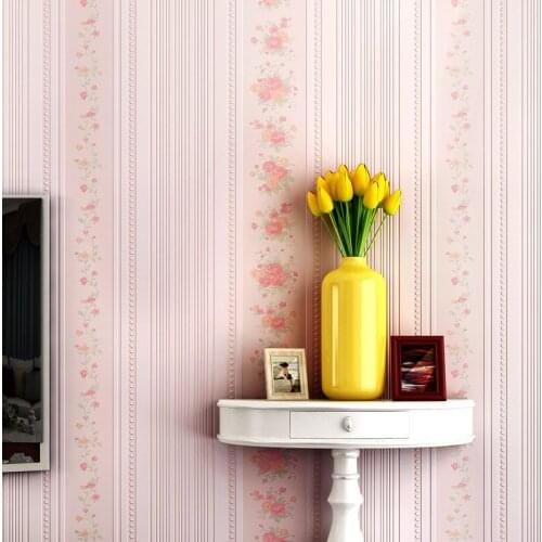 Beibehang Vertical stripes non-woven warm wallpaper bedroom wallpaper floral room girl wedding wallpaper for walls 3 d
