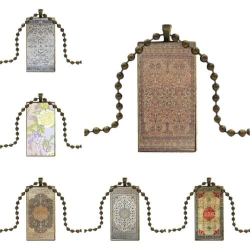 Brand Bronze Color Jewelry Fashion Statement Necklace Glass Necklaces Pendants For Women Men Persian Carpet Floral Pattern