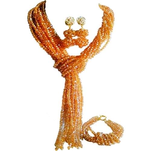 Champagne Gold AB African Necklace Jewelry Set Nigerian Wedding Accessories Crystal Bridal Party Jewelry Sets for Women 10WJK10