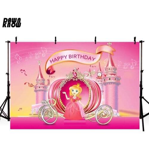 DAWNKNOW Castle Princess Vinyl Photography Background For Birthday Party Pink Polyester Backdrops For Baby Photo Studio G142