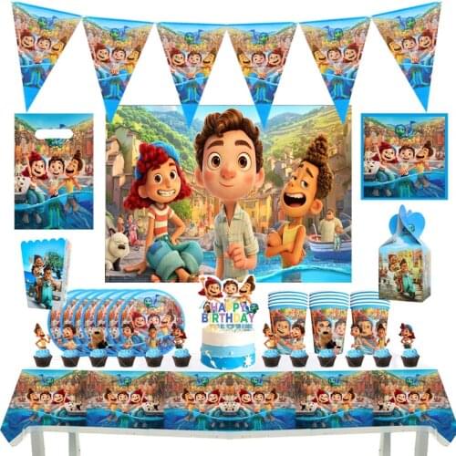 Disney Cartoon Disposable Party Tableware Luca Birthday Decoration Paper Cups And Plates Kids Shower Birthday Party Supplies