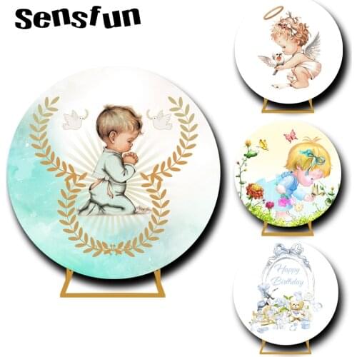 7 Options Baptism Holy Communion Round Backdrop Cover Newborn Oh Baby Photography Background Photo Studio Customized Photocall