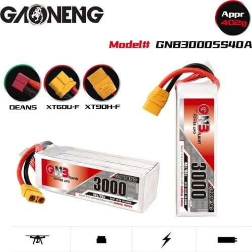 Gaoneng GNB 3000mAh 18.5V 5S 40C/80C Lipo Battery With T/XT60/XT90 Plug For RC Helicopter Quadcopter FPV Racing Drone Parts