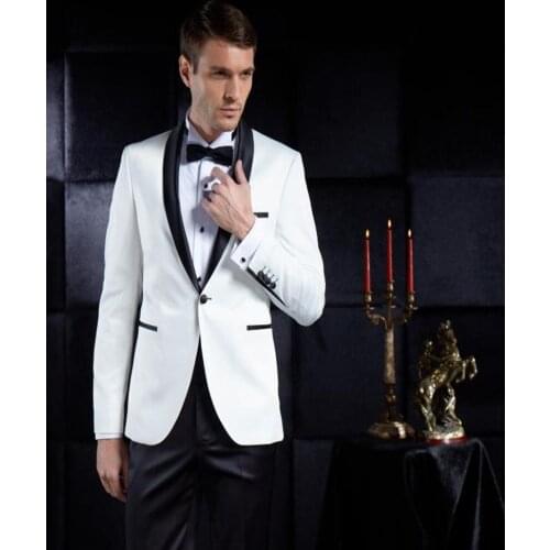 Custom Made Groomsmen Shawl Black Lapel Groom Tuxedos One Button Men Suits Wedding Best Man (Jacket+Pants+Tie+Hankerchief) C27