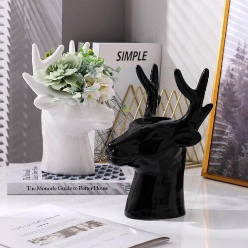 Nordic Style Cerami White Vase Home Decoration Ornaments Simple Deer Creative Art Home Living Room Vase Decoration Desktop Decor