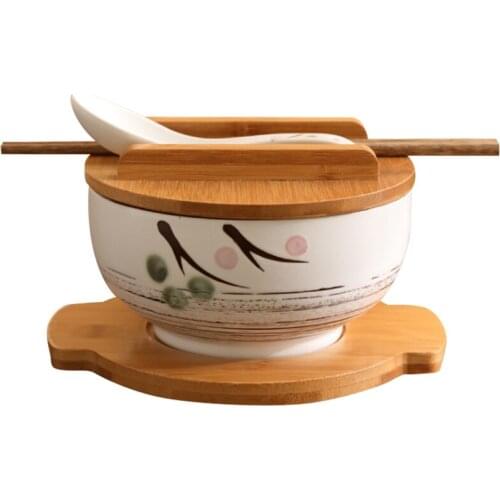 Hot YO-1000Ml Ceramic Noodle Bowl Spoon Bowl Mat with Cover Instant Noodle Bowl Korean Soup Bowl Rice Bowl Cutlery Set White