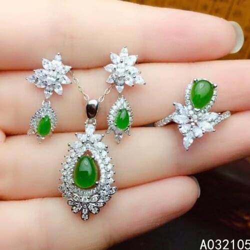 KJJEAXCMY fine jewelry 925 sterling silver inlaid Natural Jasper women classic elegant water drop gem Ring Earring pendant set s