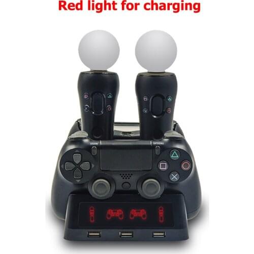 DC 5V 4 in 1 Joypad Controller Charging Dock Game Joystick Handle Power Supply Base Stand for PS4+PS Move