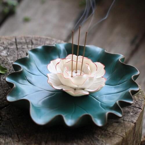 Ceramic Lotus Incense Holder Porte Encens Handmade Incense Burner Incienso Cascada Smoke Waterfall Porcelain Buddhism Censer Zen