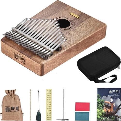 LINGTING K17SEQ 17-key Thumb Piano Kalimba Mbira Swartizia Spp Solid Wood Built-in Pickup with Music Book Stickers Tuning Hammer