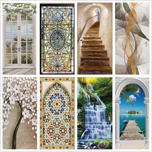 Seascape Wallpaper 3D Door Sticker For Kitchen Bedroom Decorating Sliding Glass Door Poster Home Design Decor Mural Wall Decals