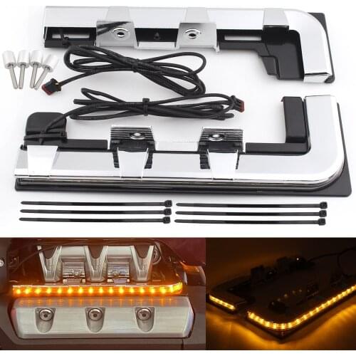 Motorcycle Chrome LED Engine Lighting Panels DRL Turn Signal Lights For Honda 2018-Up Goldwing Gold wing GL1800 Tour DCT Airbag
