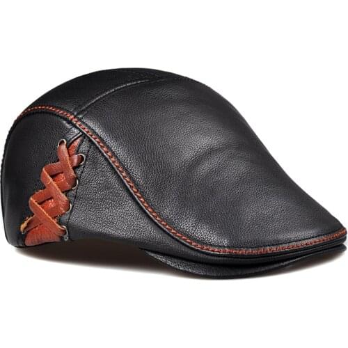 RY990 TOP Winter Man Head Warm Darke Berets Hat Male Genuine Leather 56-60 cm Fitted Stitches Casquettee Caps For Man Gorro