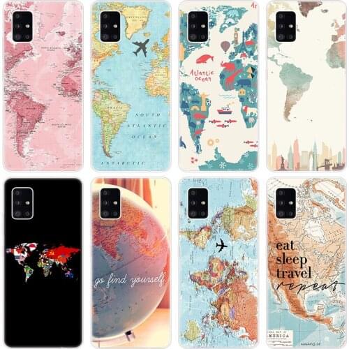 World map Soft Case for Samsung Galaxy A12 A02 A03S A21S A22 A32 A52 A72 A82 Quantum 2 S21 Plus FE Ultra M02S M12 Cover