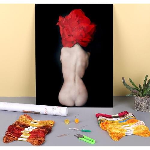 Flower Women Printed Canvas 11CT Cross Stitch Full Kit DIY Embroidery DMC Threads Knitting Handicraft Hobby Craft Sales Design