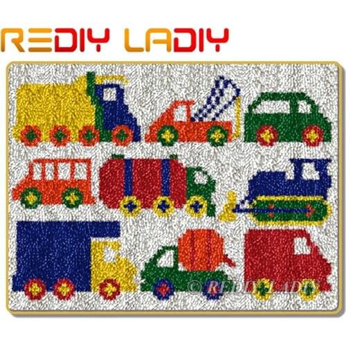 Latch Hook Rug Kits Crocheting Carpet Rug Colorful Car Acrylic Yarn Pre-Printed Canvas Cushion Mat Crochet Wall Tapestry Crafts