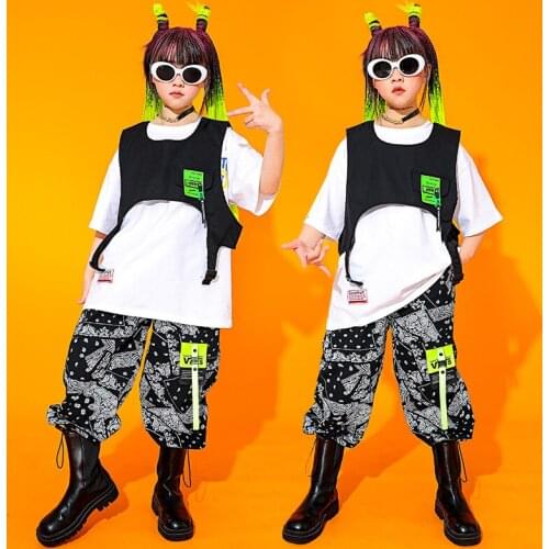 2021 New Hip Hop Dance Costumes For Kids Fashion Boys Loose Vest Hiphop Pant Suit Boys Girls Jazz Performance Costumes
