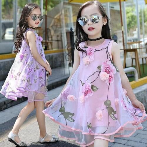 New Summer Dress Baby Girls Kids Flower Princess Dress Pageant Wedding Party Evening Dress 3D Flower Organza Vest Fluffy Dress