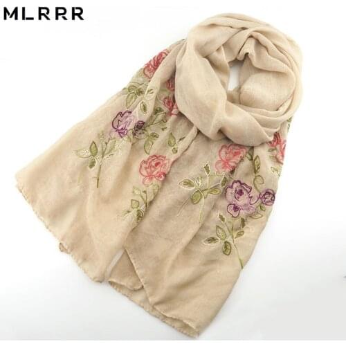 MLRRR new romantic long rose embroidery scarf (beige)