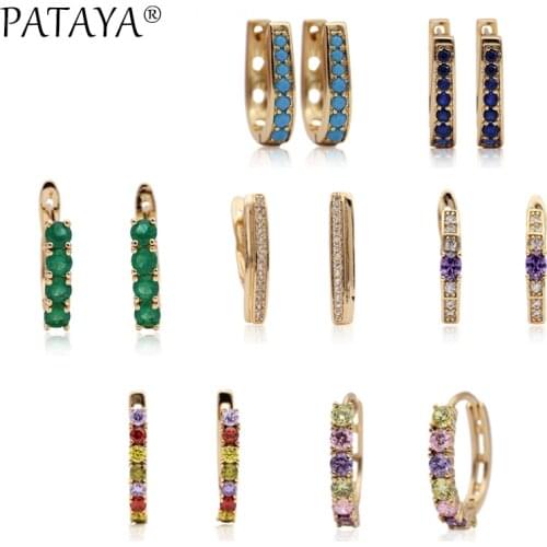 PATAYA New Arrivals 585 Rose Gold Multicolor Round Green Natural Zircon Dangle Earrings Women Wedding Jewelry Fine Cute Earring