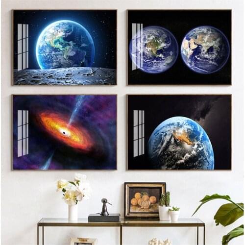 Galaxy Stars Astronaut Planet Hole Space Posters and Prins Universe Earth Meteorite Wall Pictures for Living Room Decoration