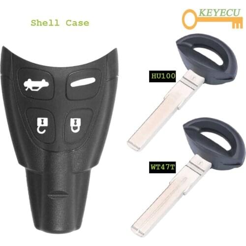 KEYECU Remote Car Key Shell For Saab 9-3 93 2003-2007 4 Button Uncut Blade Smart Card Replacement Keyless Fob Case 4.5
