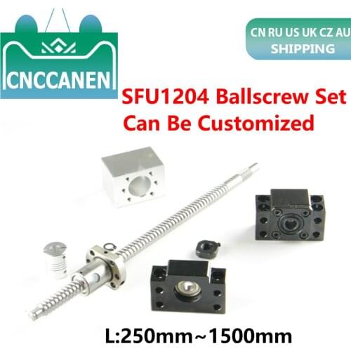 SFU1204-250 300 350 500 600 750 mm 1000 1500mm Ball Screw With Single Ball Nut End Machined+ BK10/BF10+Coupling+ Nut Housing Set
