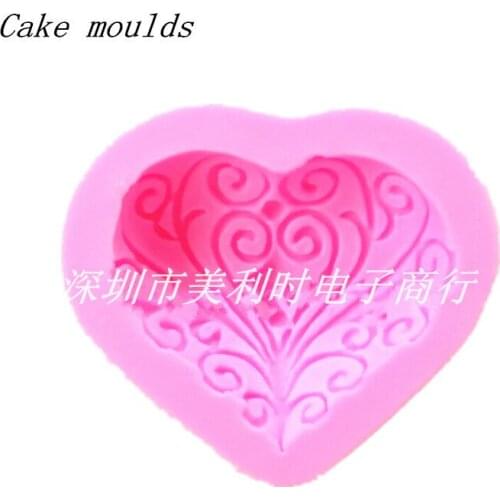 Silicone mold K156 flower lace heart shape baking mold Fondant cake mold chocolate mold Decoration tools