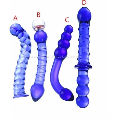 CW0178 Spot Dildo Blue for Women Men with Beads Glass