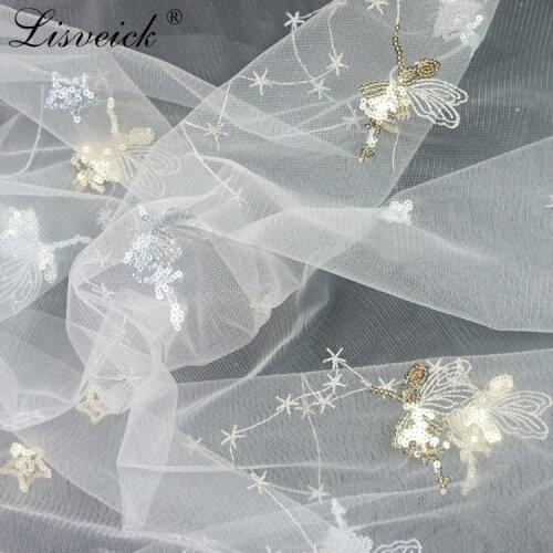 Reinforced net yarn fairy fairy sequin embroidery lace fabric DIY childrens dress skirt ,by the yard