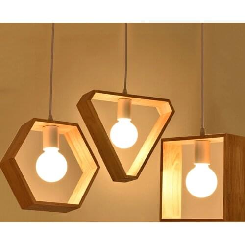 Thrisdar E27 Nordic Wood Geometric Hanging Lights Indoor Restuarant Dining Room Kitchen Cafe Bar Pendant Lamp