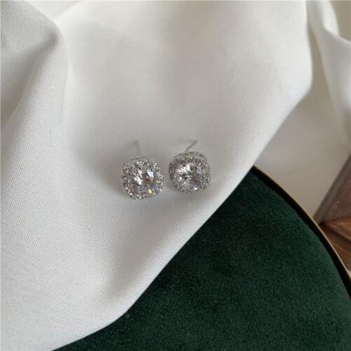 TIMEONLY Temperament Shinning Rhinestones Stud Earrings A B Color Hollow Earring for Women Girlfriend Delicate Accessories