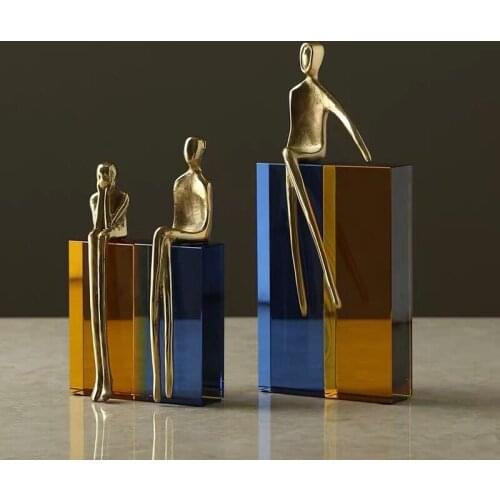 Creative Light Luxury Copper Products People Crystal Tabletop Ornaments Home Accessories American Style Decorate Gift Abstract