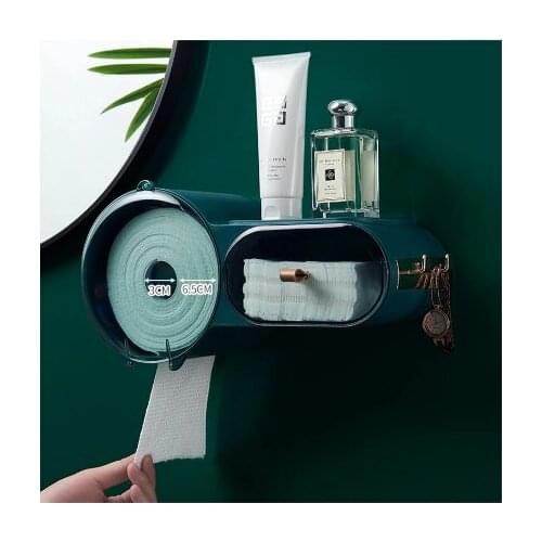 Punch Free Self Adhesive Waterproof Wall Mounted Toilet Tissue Box Cover Multifunction Bathroom Storage Organizer Paper Holder