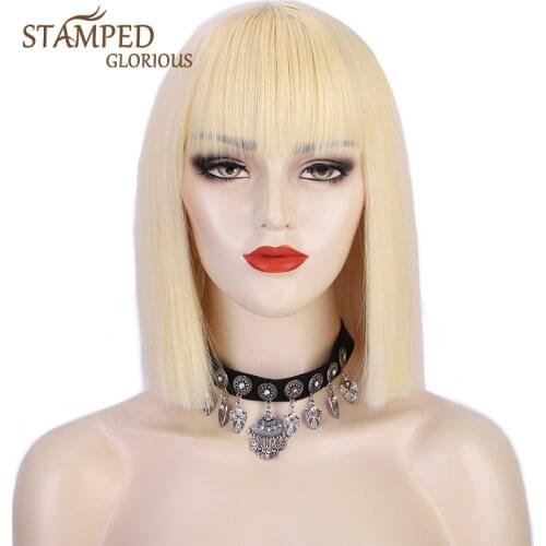 Stamped Glorious Short Bob Wig With Bangs for Women Synthetic Bob Wigs Blonde Black Pink Purple Blue Cosplay Wig for Daily Party