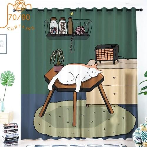 Cute Cat Series Curtains Bay Windows Blackout and Heat Insulation Curtains for Bedroom and Living Room Customized Products