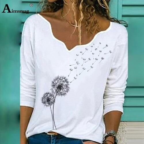 2020 Plus Size 3xl Women Summer Casual Tops V-neck Fashion Print Leisure Tshirt Long Sleeve White Elegant Tees Shirt Femme