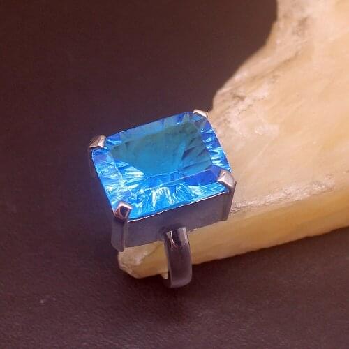 Hermosa Glowing Ocean Blue Topaz Genuine 925 Silver Unique Band Ring Wedding Engagement Gifts for Women Size 7# 20214117