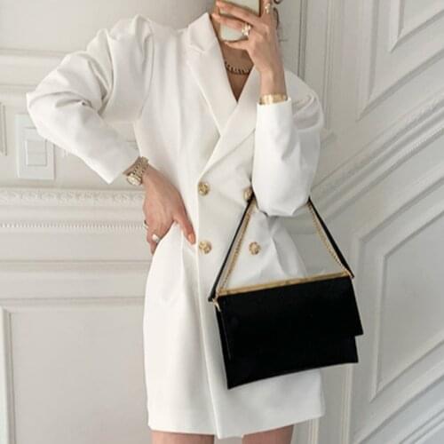 2021 New White OL Dress Woman Notched Collar Full-sleeve Double-breasted Chic Vestidos Lady Office Slim Waist Dresses Spring