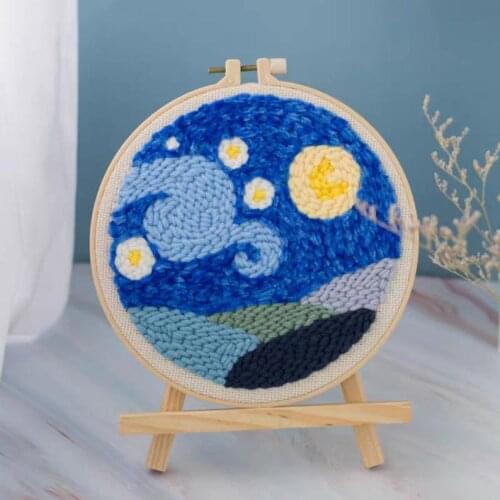 Starry Night Punch Needle Kits with Yarn, DIY Beginners Kit, Embroidery Kit, Punch Needle Starter Kit, Rug Hook