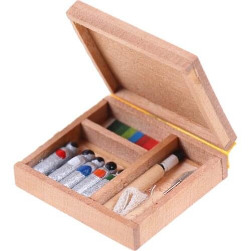 1:12 Dollhouse Paint Box Doll House Mini Painting Box Pigment Sticks DIY Doll House Parts Toy Miniatures Accessories