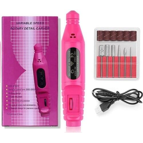 1 Set Nail Electric Machine Drill Kit USB Charging Manicure Machine Pedicure 6 Bits Sanding Buffer Nail File Nail Art Pen TSLM1