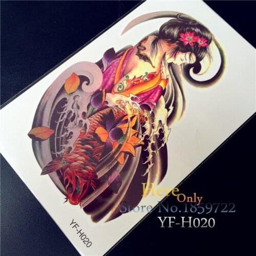 1PC Large Harajuku Temporary Tattoo Women Lotus Carp Tatoos HYFH20 Sexy Arm Sleeves Removable Water Transfer Back Tattoo Sticker