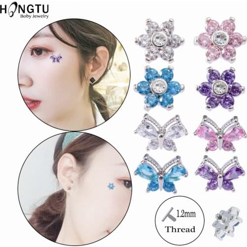 1PC Zircon Flower Butterfly Dermal Anchor Top Piercings CZ Crystal Micro Dermal Piercings Surface Piercing Implants Body Jewelry